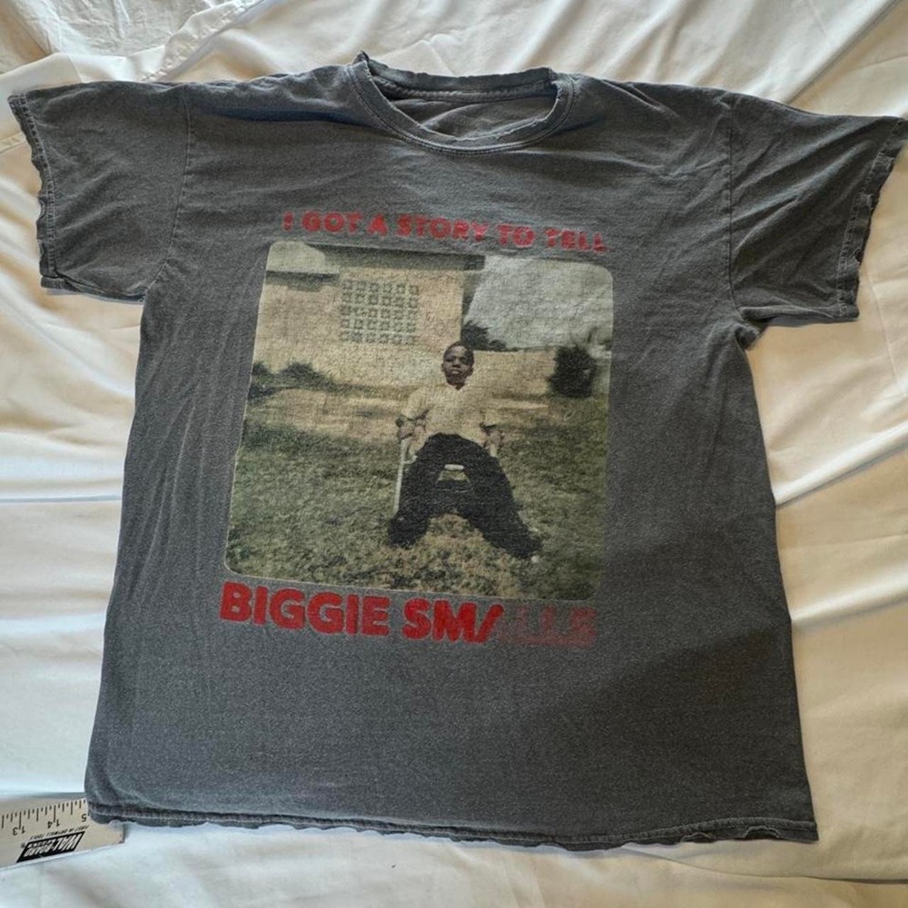 Biggie Smalls I Got a Story to Tell Faded Graphic Rap Tee Gray